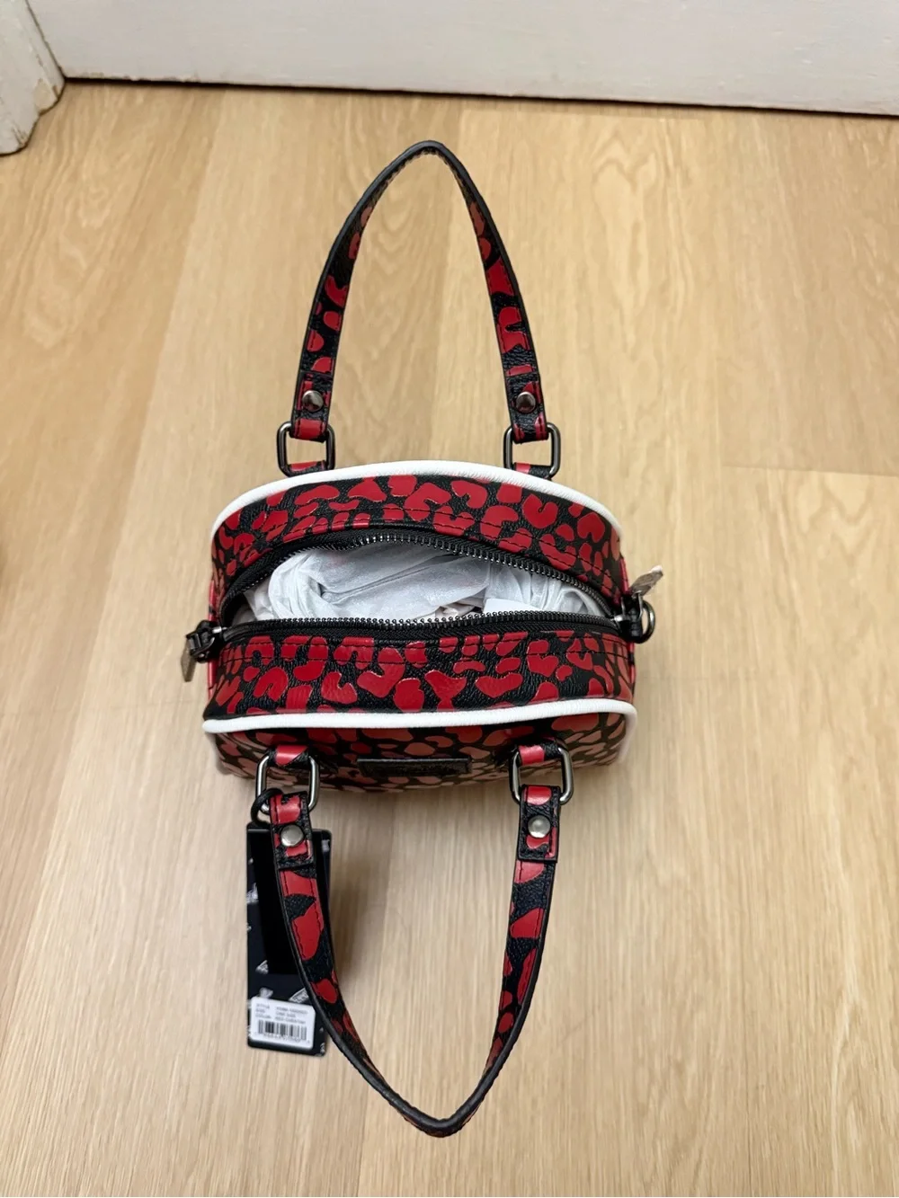 Von Dutch Red and Black Leopard Print Crossbody Satchel